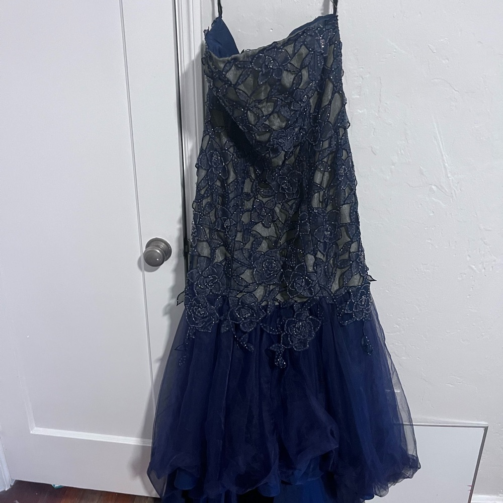 Mon Cheri Navy Blue Lace Maxi Dress